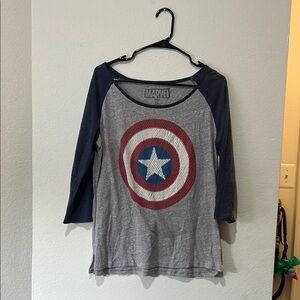 Marvel Captain America Long Sleeve Tee Gray and Blue